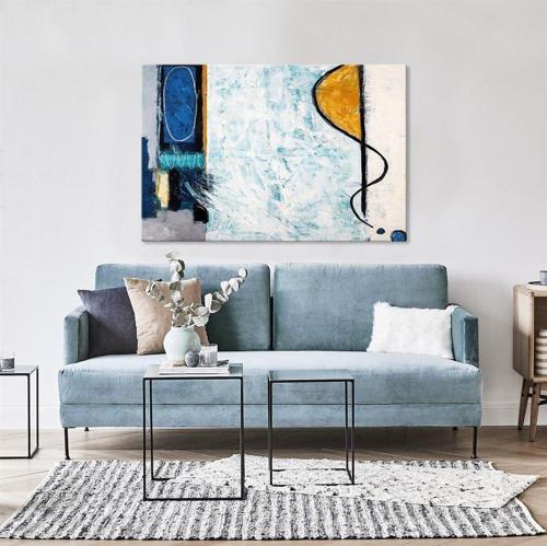 Buz Mavisi Yağlı Boya Dokulu Tablo 90X120 Gümüş Çerçeveli
