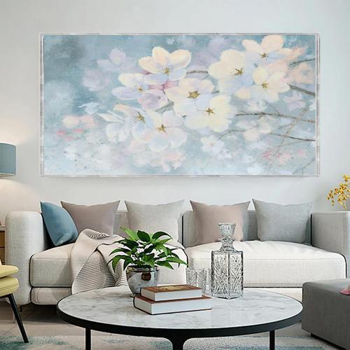 Cherry Blossoms Yağlı Boya Dokulu Tablo 100X150 Gümüş Çerçeveli
