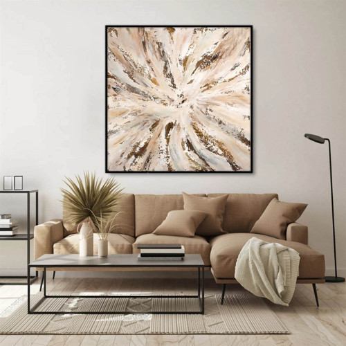 Brown Hypnosis Yağlı Boya Dokulu Tablo 80X80 Gümüş Çerçeveli