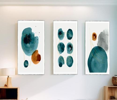 Carbun Üçlü Set Yağlı Boya Dokulu Tablo 75X100 Gümüş Çerçeveli