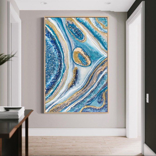 Blue Sparkle Yağlı Boya Dokulu Tablo 60X90 Siyah Çerçeveli