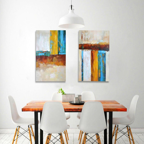 Catro Cores İkili Set Yağlı Boya Dokulu Tablo 60X90 Gold Çerçeveli