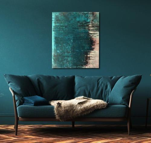 Cezayir Menekşesi Yağlı Boya Dokulu Tablo 100X150 Siyah Çerçeveli