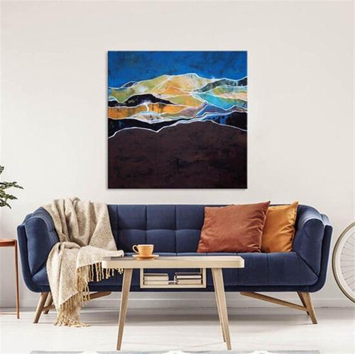 Dağlar Yağlı Boya Dokulu Tablo 100X100 Gold Çerçeveli