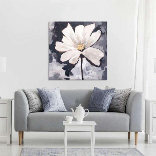 Daisy Yağlı Boya Dokulu Tablo 100X100 Gümüş Çerçeveli