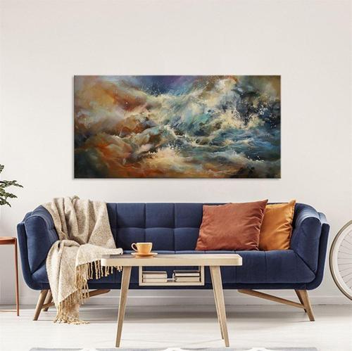Dalgalar Yağlı Boya Dokulu Tablo 100X150 Gold Çerçeveli