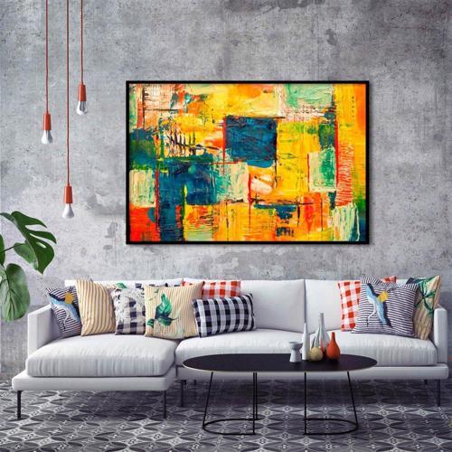 E Verdhe Yağlı Boya Dokulu Tablo 60X90 Gold Çerçeveli