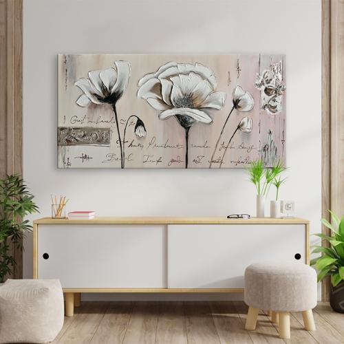 Çiçeğin Doğuşu Yağlı Boya Dokulu Tablo 75X100 Gümüş Çerçeveli