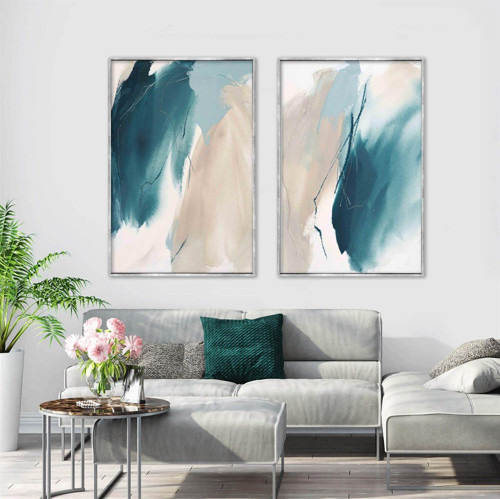 Concordance İkili Set Yağlı Boya Dokulu Tablo 90X120 Gümüş Çerçeveli