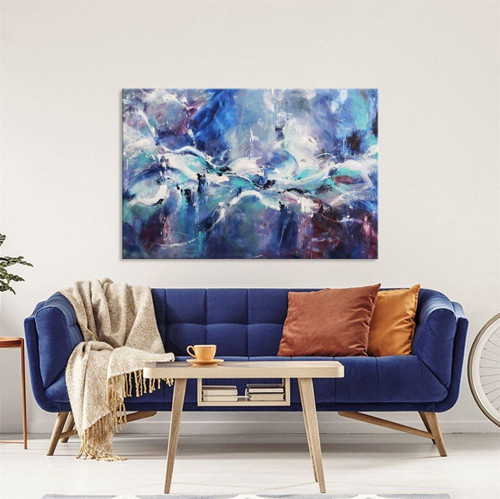 Derin Mavi Yağlı Boya Dokulu Tablo 75X100 Çerçevesiz