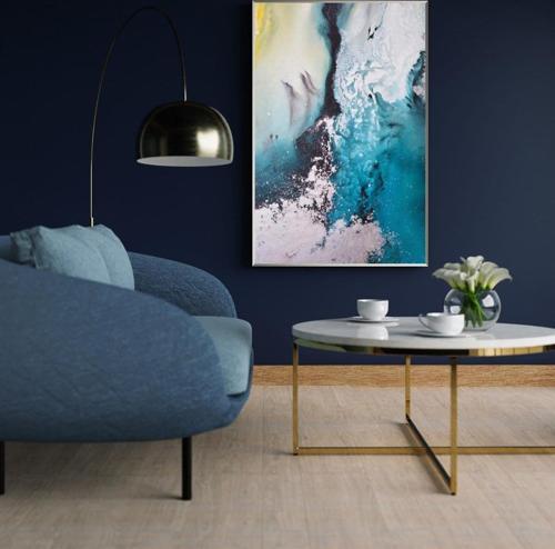 Elit Mavi Yağlı Boya Dokulu Tablo 90X120 Siyah Çerçeveli