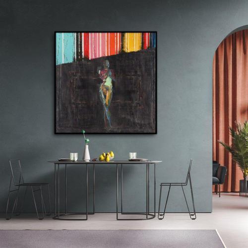 End Of Rainbow Yağlı Boya Dokulu Tablo 50X50 Gümüş Çerçeveli