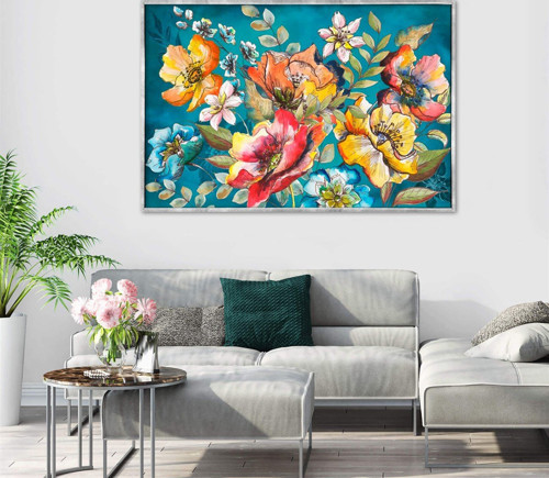 Çiçekler Yağlı Boya Dokulu Tablo 50X70 Gold Çerçeveli