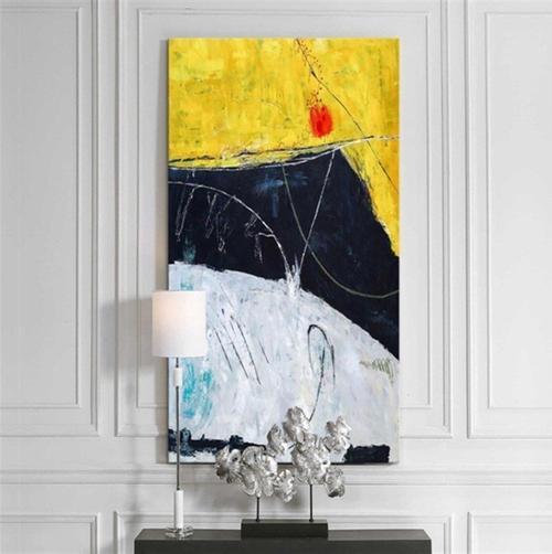 Dört Renk Yağlı Boya Dokulu Tablo 50X70 Siyah Çerçeveli