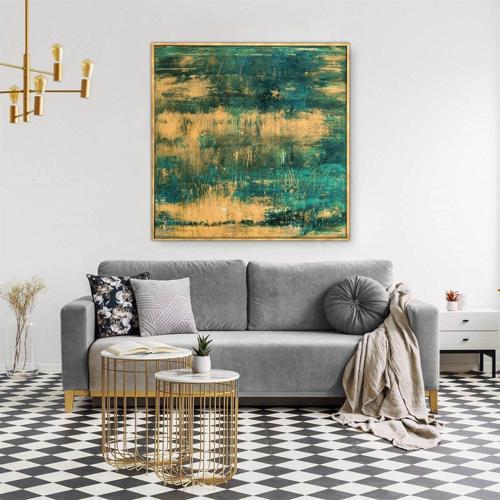 Eskitilmiş Yağlı Boya Dokulu Tablo 80X80 Gold Çerçeveli