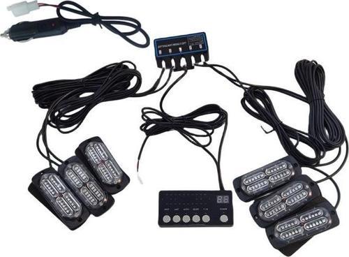 17 fonksiyonlu çakar lamba 12-30v 24 led 6 adet kırmızı*mavi set / LAPA549