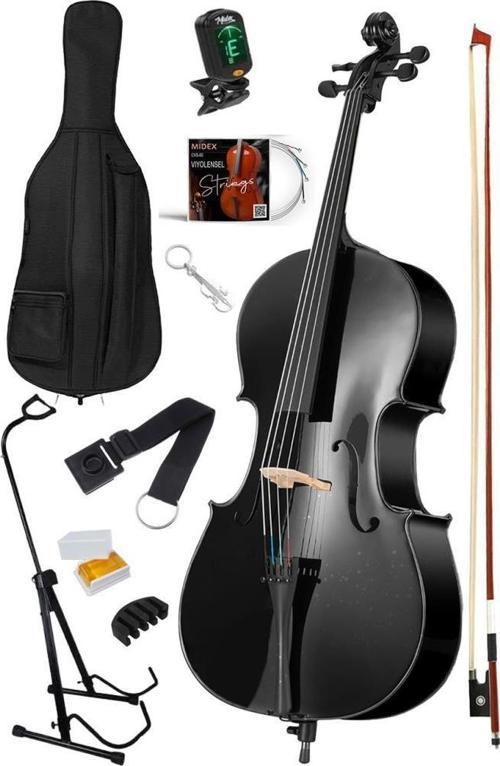 GT-124BK-PAK Profesyonel Üst Kalite Siyah Çello Viyolonsel Full Set