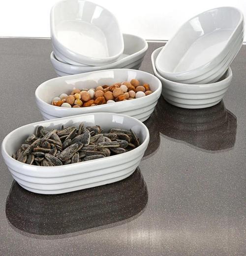 6 Adet Oval Çerezlik/Kahvaltılık Sunum Tabağı Seti - Beyaz 15x8 cm Trilla