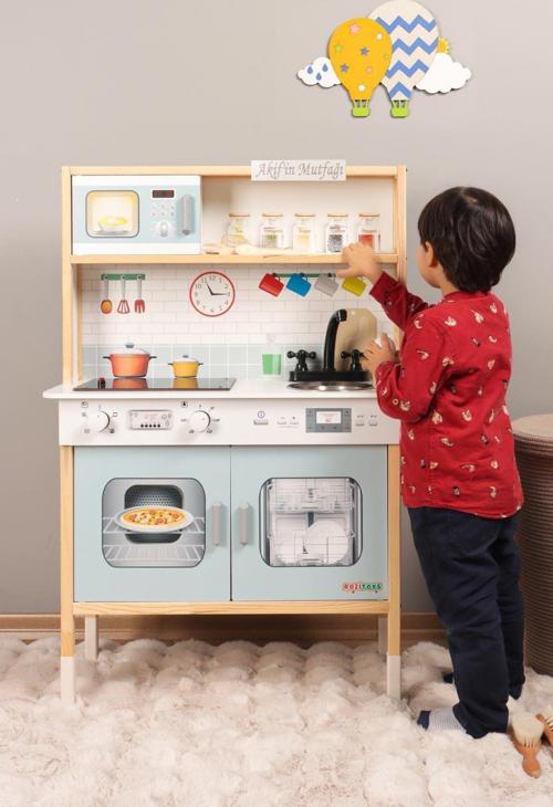 Ledli Ahşap Oyuncak Mutfak ~ Montessori Mutfak, Çocuk Mutfağı, Hediye Halı DBG102