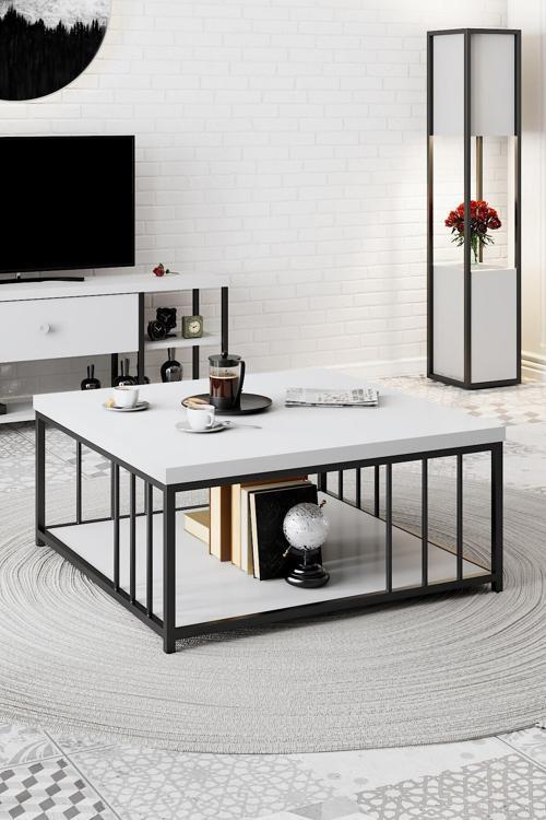 - Zenn 90X90X40 Cm Beyaz Orta Sehpa - 3.6 Cm Kalınlıkta Üst Tabla - Tymd169