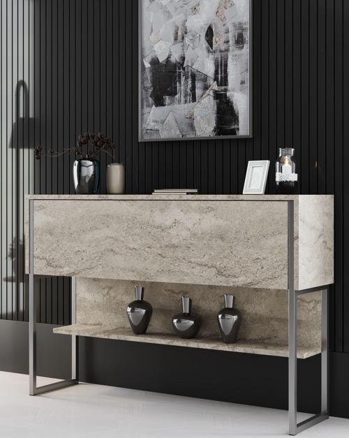 Luxe Dresuar Demir Ayaklı Mermer Gümüş
