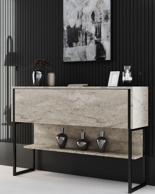 Luxe Dresuar Demir Ayaklı Mermer Siyah