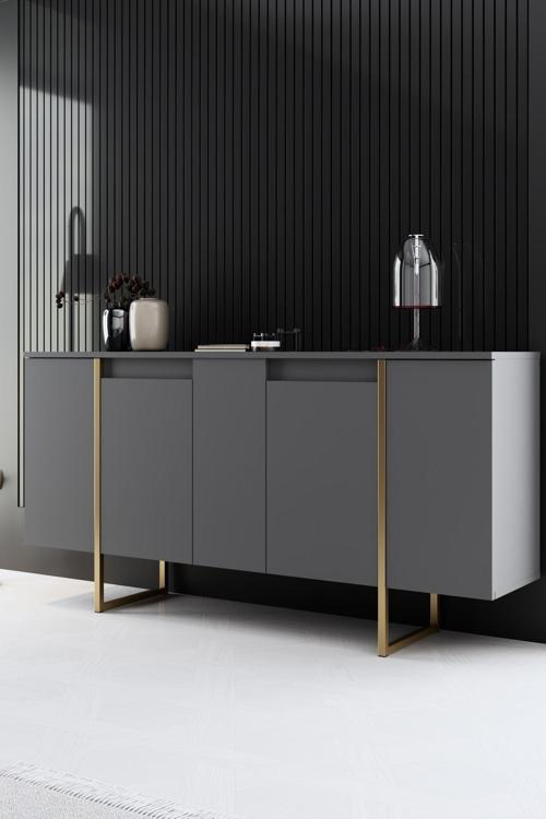 Luxe Gold Demir Ayaklı Antrasit Konsol