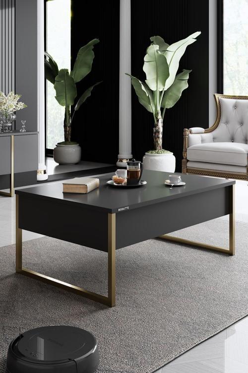 Luxe Gold Demir Ayaklı Antrasit Orta Sehpa