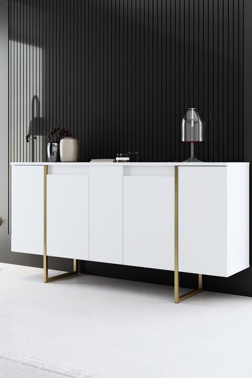 Luxe Gold Demir Ayaklı Beyaz Konsol