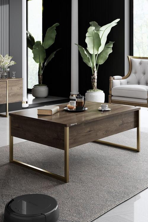Luxe Gold Demir Ayaklı Ceviz Orta Sehpa
