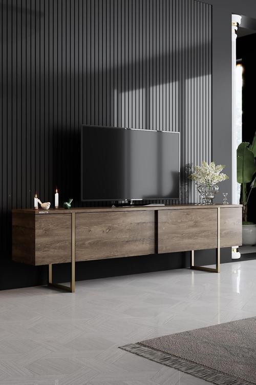 Luxe Gold Demir Ayaklı Ceviz Tv Sehpası Tv Ünitesi