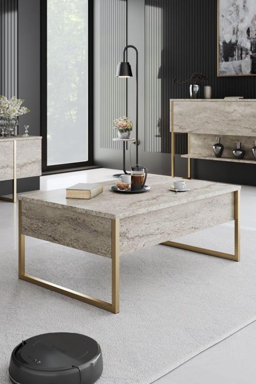 Luxe Orta Sehpa Demir Ayaklı Mermer Gold
