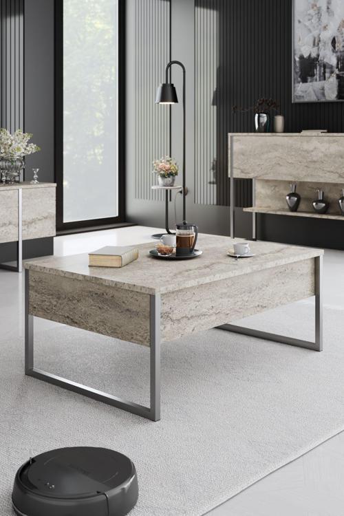 Luxe Orta Sehpa Demir Ayaklı Mermer Gümüş