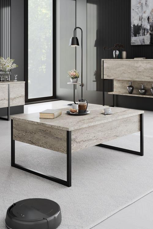 Luxe Orta Sehpa Demir Ayaklı Mermer Siyah