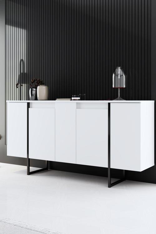 Luxe Siyah Demir Ayaklı Beyaz Konsol