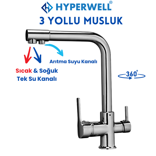 3 Girişli Mutfak Bataryası - 3 Yollu Musluk 3 Fonksiyonlu Musluk - Sıcak, Soğuk, Arıtma