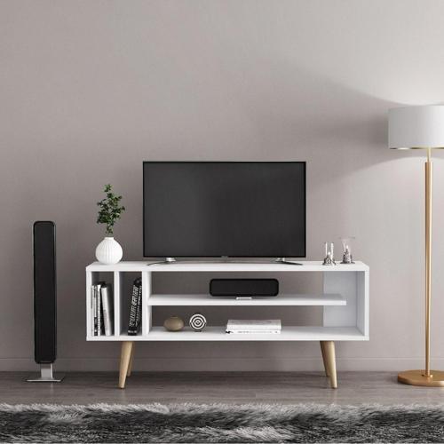 Mis Tv Ünitesi - Beyaz / Ahşap Ayak - 120 Cm