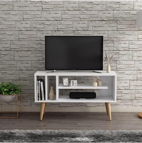 Mis Tv Ünitesi - Beyaz / Ahşap Ayak - 90 Cm