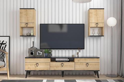 Tv Ünitesi 160 Cm Bendir Mermer-Safir Meşe