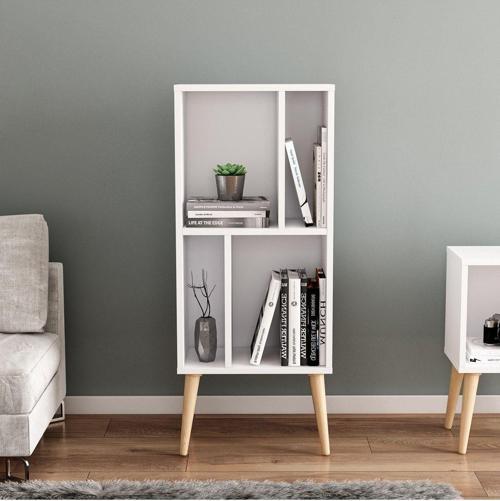Northly Kitaplık - Beyaz/ Ahşap Ayaklı - 108 Cm