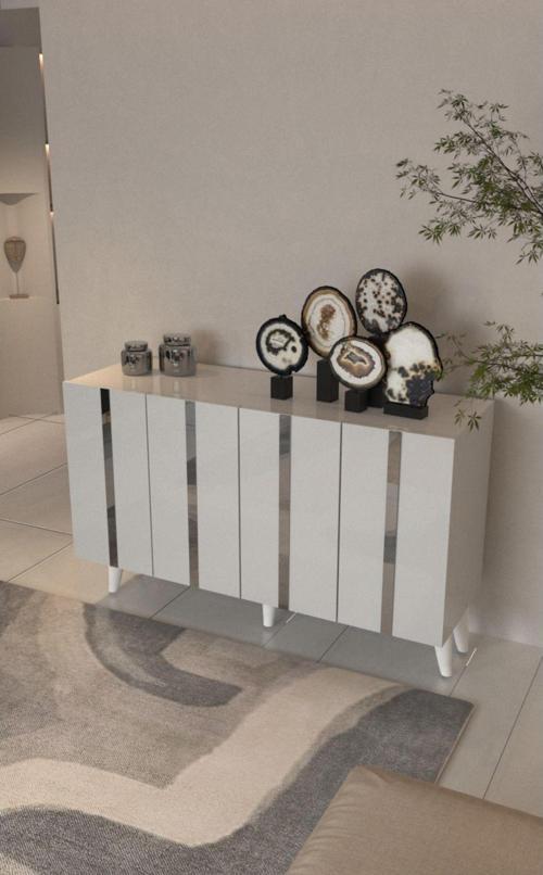 Erde Konsol 120 Cm Parlak Beyaz-Gümüş