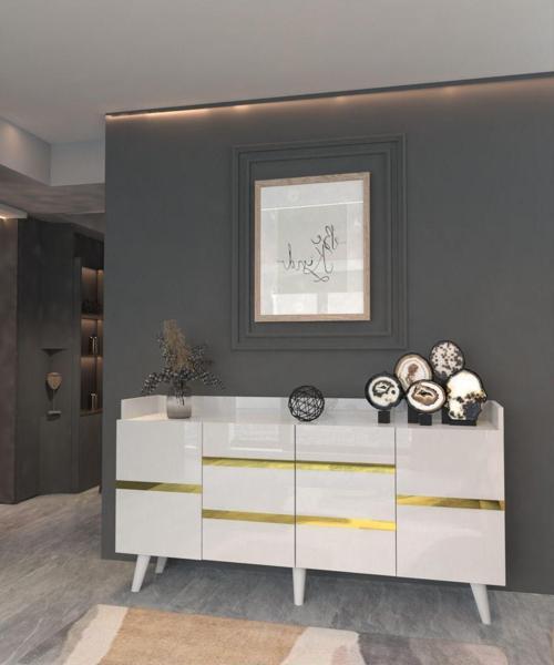 Mobilya Gezgzeni Bella Konsol Beyaz Gold 160 Cm