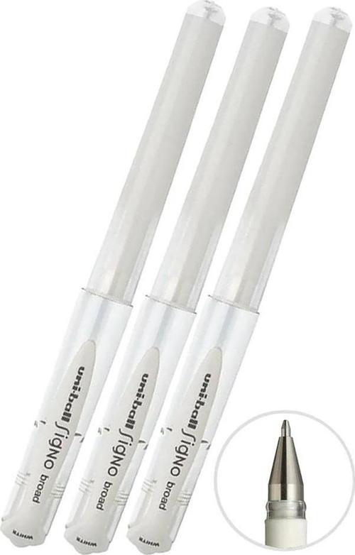 Beyaz İmza Kalemi 3 Adet Uniball Signo Broad 1.0 mm Roller Pilot Kalem Um-153 Yaldızlı Davetiye Kalemi Mürekkepli