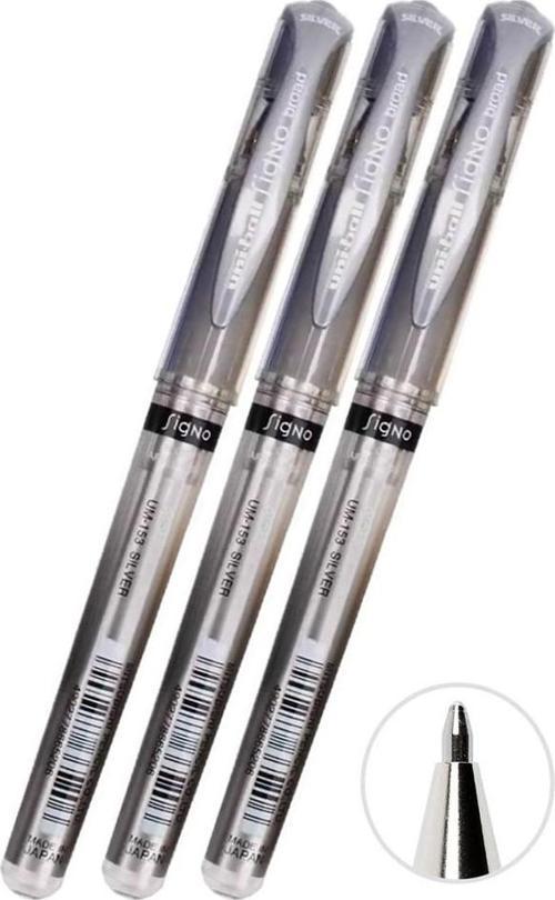 Gümüş Gri İmza Kalemi 3 Adet Uniball Signo Broad 1.0 mm Roller Pilot Kalem Um-153 Yaldızlı Davetiye Kalemi Mürekkepli