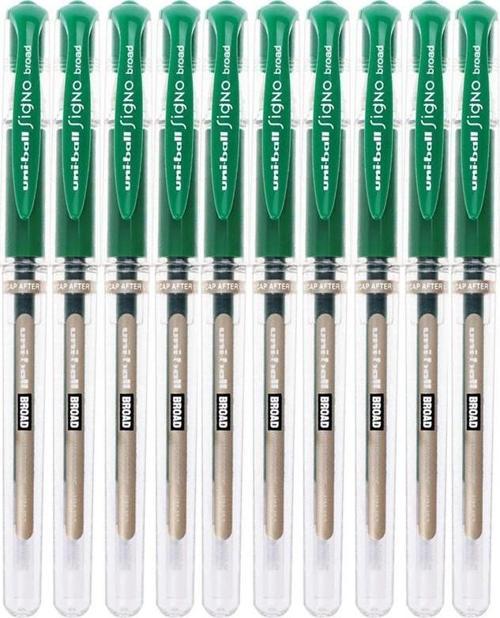 Yeşil İmza Kalemi 10 Adet Uniball Signo Broad 1.0 mm Roller Pilot Kalem Um-153 Roller Uçlu Likit Mürekkepli Kalem