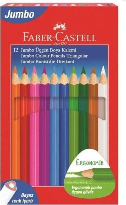 Jumbo Üçgen Kuru Boya Kalemi Faber Castell 12 Renk Karton Kutu