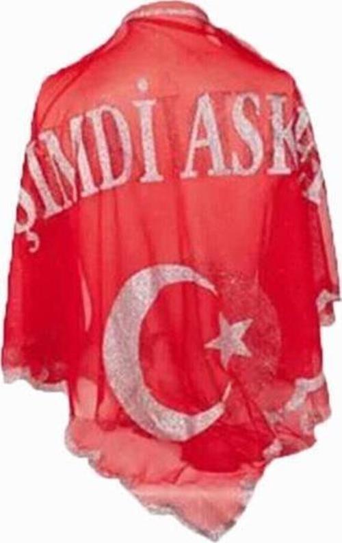 "O Şimdi Asker" Yazılı Kırmızı Asker Şalı