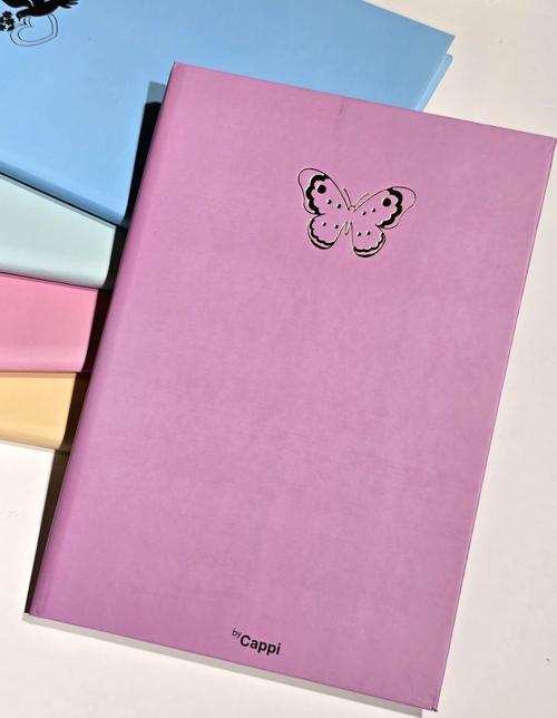 Bycappi Pembe kelebek Desenli Yazılı A4 160 Yaprak Çizgili Not Defteri