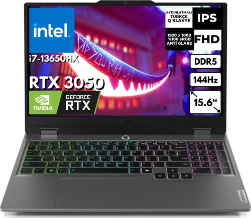 LOQ 15IRX9 i7-13650HX 24 GB 2 TBSSD 6 GB RTX3050(95W) Windows 11 Home 15.6" FHD 144Hz Gaming Notebook 83DV00YXTRAR31