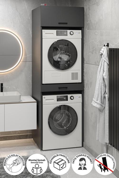 Çamaşır Makinesi Dolabı Kurutma Makinesi Dolabı Banyo Dolabı Irmak Antrasit
